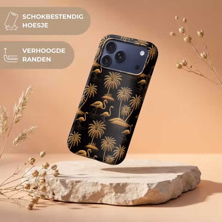 Telefoonhoesje Toughcase - Flamingo - Palmbomen - Tropisch - Goud - Zwart — 5