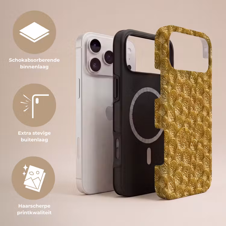 Telefoonhoesje Toughcase - Gehamerd - Mozaïek - Antiek - Goud — 3