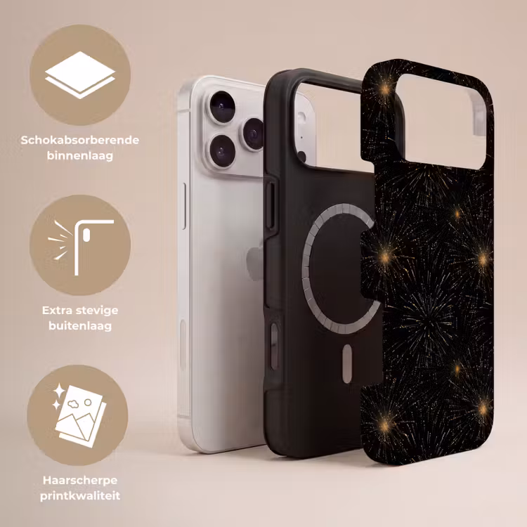 Telefoonhoesje Toughcase - Vuurwerk - Patroon - Feestelijk - Goud - Zwart — 3