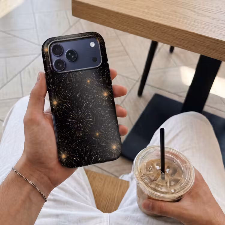 Telefoonhoesje Toughcase - Vuurwerk - Patroon - Feestelijk - Goud - Zwart — 4