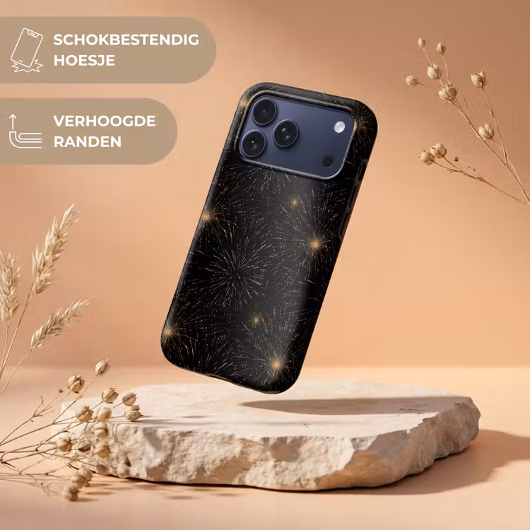 Telefoonhoesje Toughcase - Vuurwerk - Patroon - Feestelijk - Goud - Zwart — 5