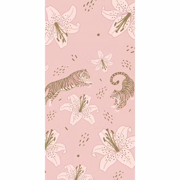 Behang - Kat - Springend - Bloemen - Abstract - Roze — 2