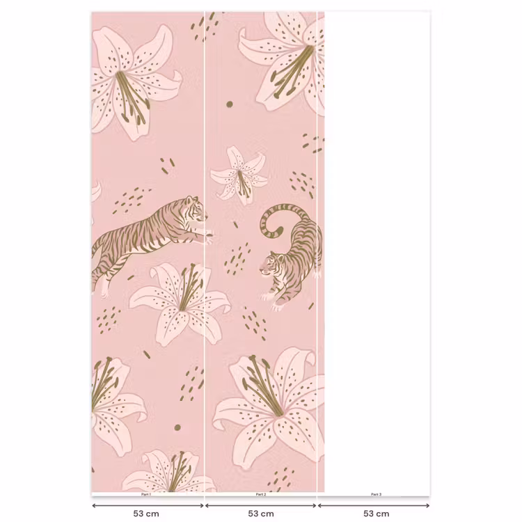 Behang - Kat - Springend - Bloemen - Abstract - Roze — 6