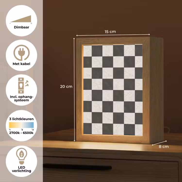 Gepersonaliseerde lightbox - Dambord - Marmer - Zwart - Wit — 7