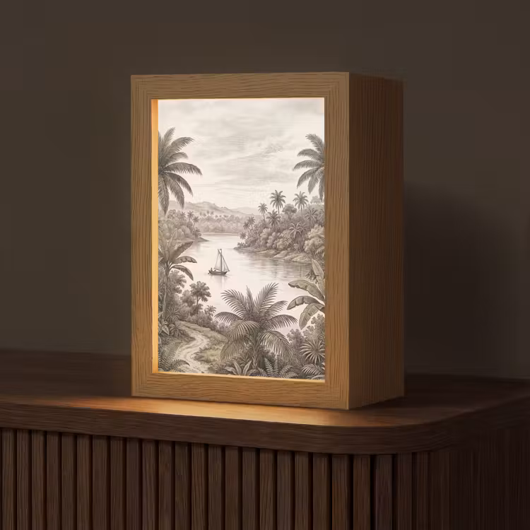 Gepersonaliseerde lightbox - Landschap - Rivier - Boot - Tropisch - Vintage — 1