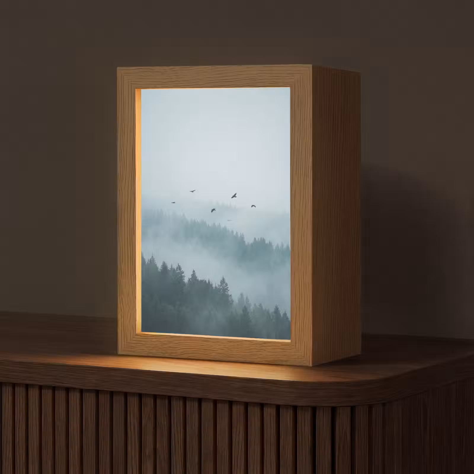 Gepersonaliseerde lightbox - Bos - Mist - Vogels - Natuur - Groen — 1