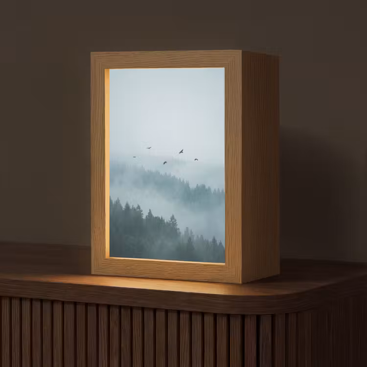 Gepersonaliseerde lightbox - Bos - Mist - Vogels - Natuur - Groen — 1