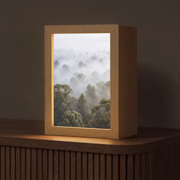 Gepersonaliseerde lightbox - Natuur - Mist - Bos - Ochtend - Goud — 1