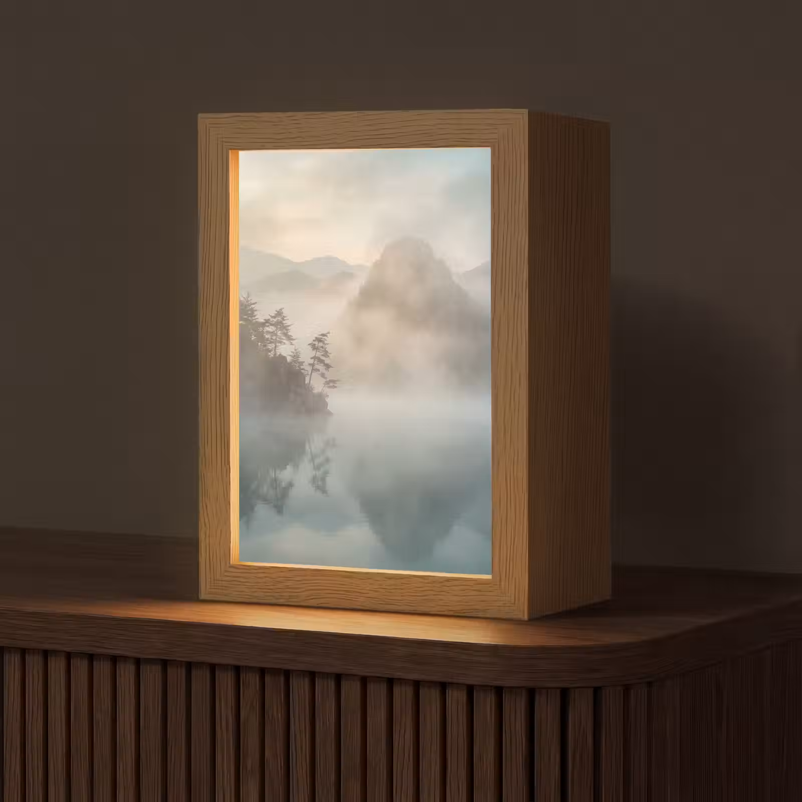Gepersonaliseerde lightbox - Landschap - Bergen - Mist - Water - Natuur — 1