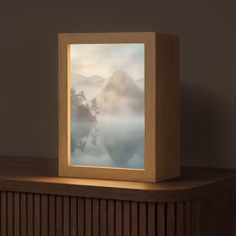 Gepersonaliseerde lightbox - Landschap - Bergen - Mist - Water - Natuur — 1