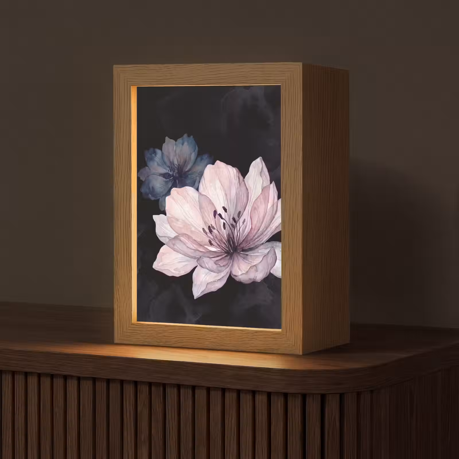 Gepersonaliseerde lightbox - Bloemen - Aquarel - Modern - Roze - Donker — 1