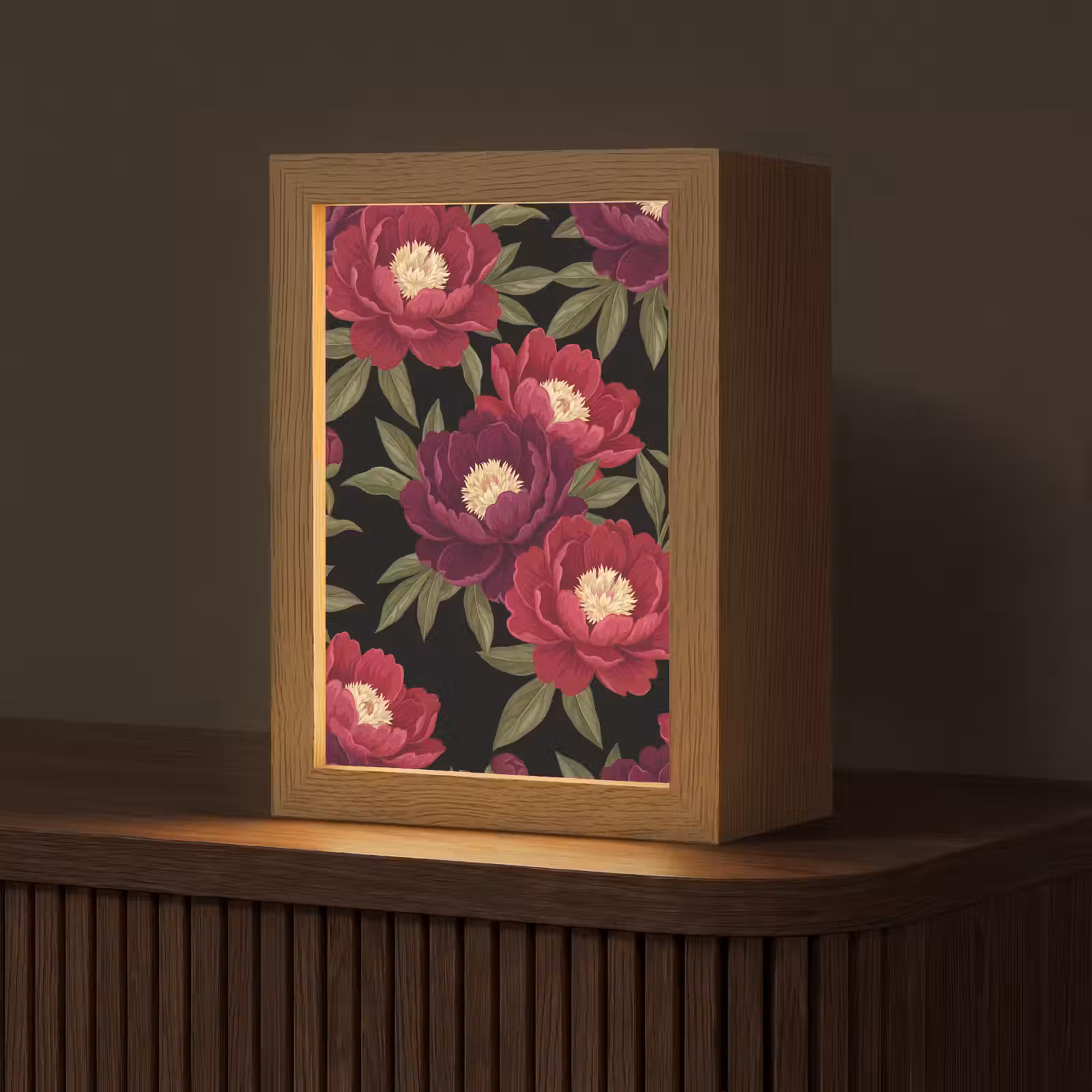 Gepersonaliseerde lightbox - Bloemen - Patroon - Botanisch - Rood - Zwart — 1