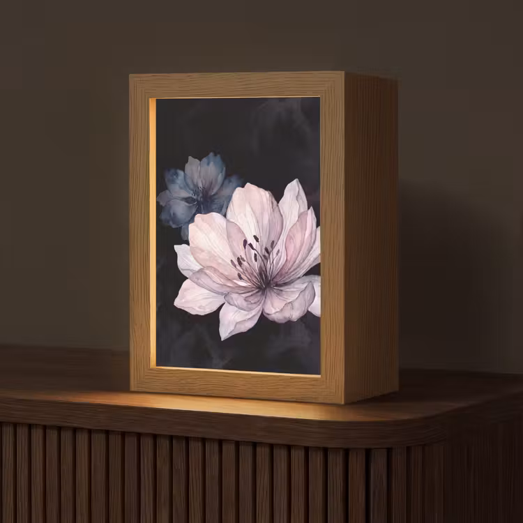 Gepersonaliseerde lightbox - Bloemen - Aquarel - Modern - Roze - Donker — 1