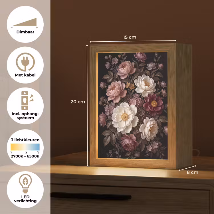 Gepersonaliseerde lightbox - Bloemen - Boeket - Klassiek - Donker - Rood — 7