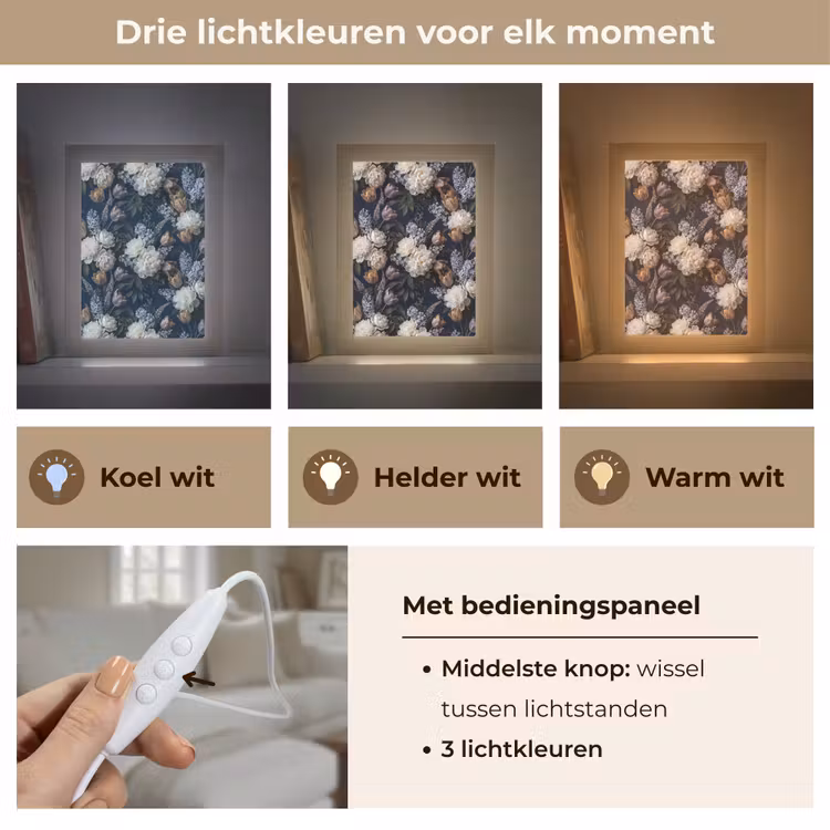 Gepersonaliseerde lightbox - Bloemen - Donker - Elegant - Natuur - Wit — 6