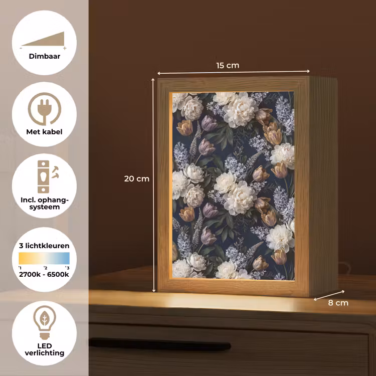 Gepersonaliseerde lightbox - Bloemen - Donker - Elegant - Natuur - Wit — 7