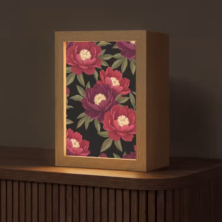 Gepersonaliseerde lightbox - Bloemen - Patroon - Botanisch - Rood - Zwart — 1