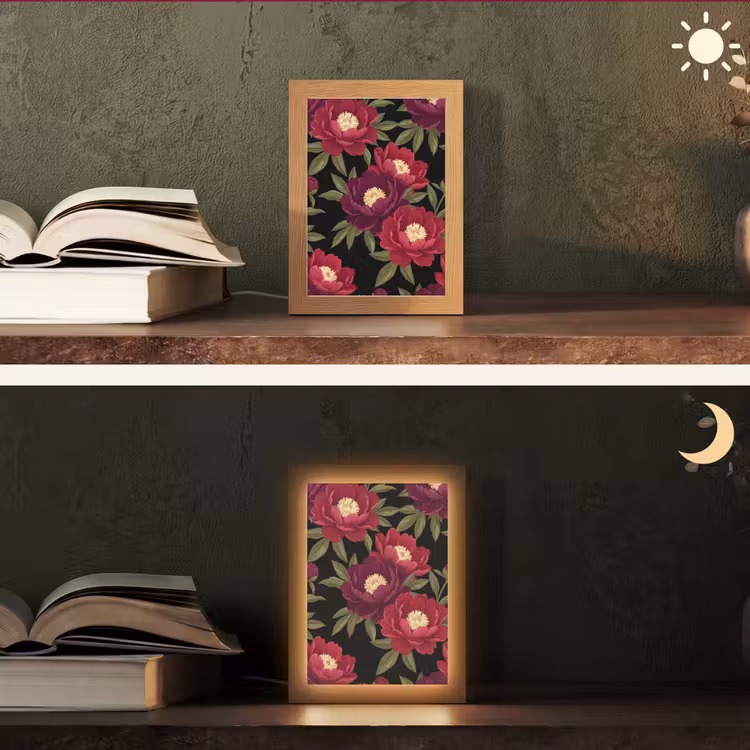 Gepersonaliseerde lightbox - Bloemen - Patroon - Botanisch - Rood - Zwart — 5