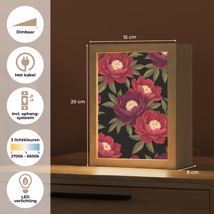 Gepersonaliseerde lightbox - Bloemen - Patroon - Botanisch - Rood - Zwart — 7