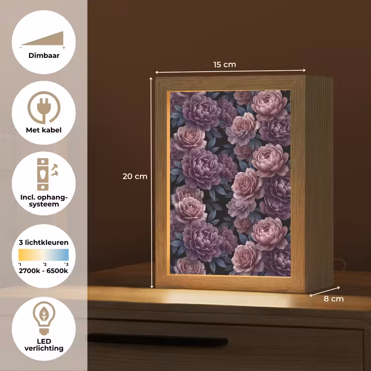 Gepersonaliseerde lightbox - Bloemen - Patroon - Donker - Botanisch - Paars — 7