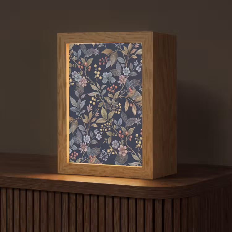 Gepersonaliseerde lightbox - Bloemen - Bladeren - Patroon - Botanisch - Donkerblauw — 1
