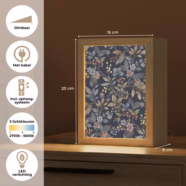 Gepersonaliseerde lightbox - Bloemen - Bladeren - Patroon - Botanisch - Donkerblauw — 7