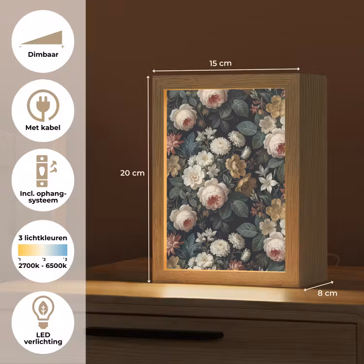 Gepersonaliseerde lightbox - Bloemen - Boeket - Botanisch - Vintage - Donkere achtergrond — 7