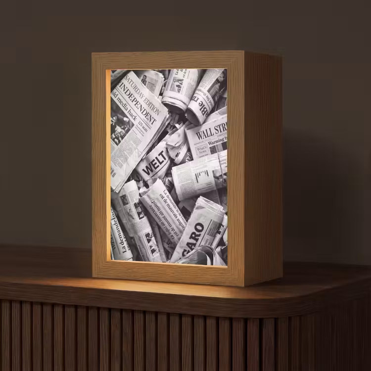 Gepersonaliseerde lightbox - Krant - Stapel - Nieuws - Zwart-wit — 1