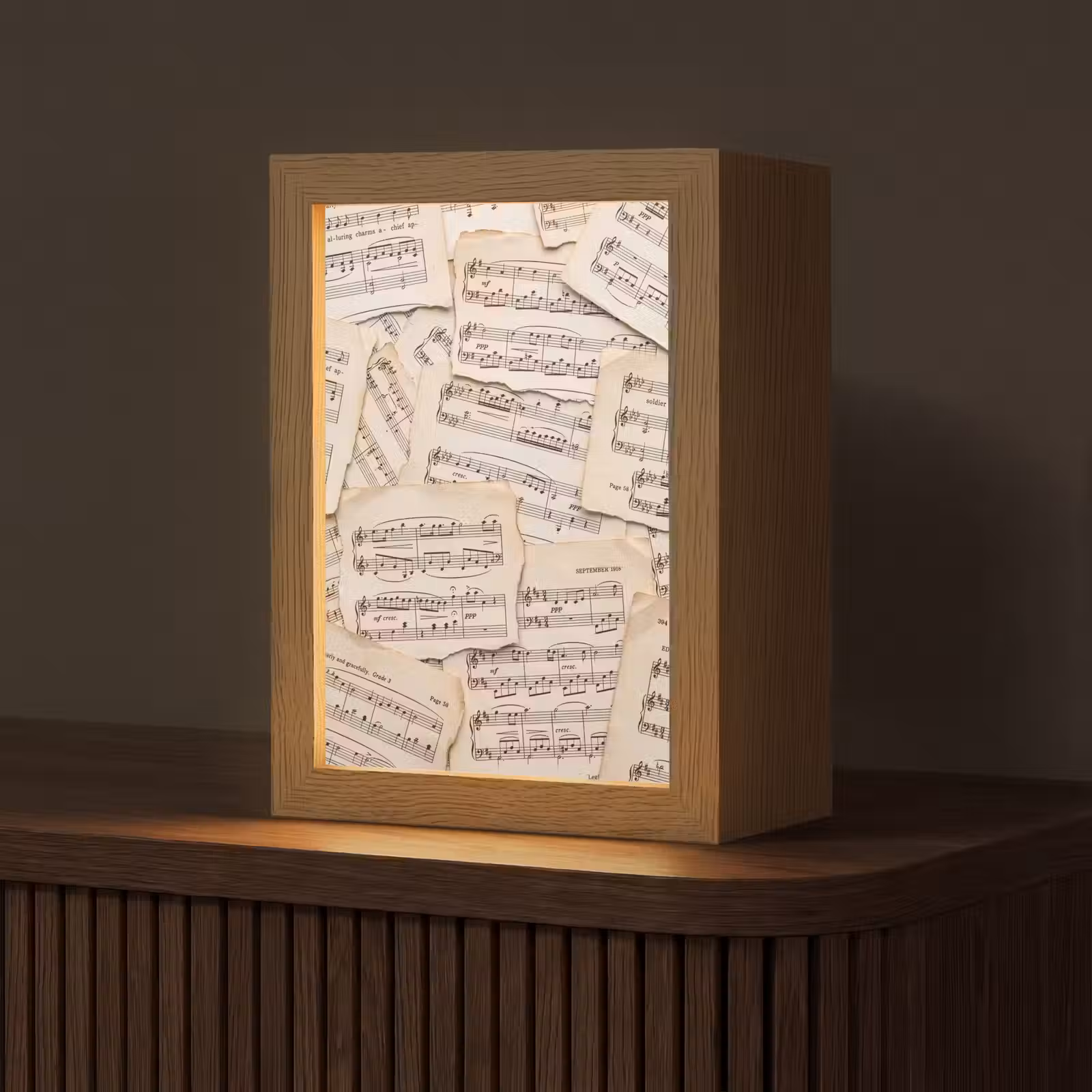 Gepersonaliseerde lightbox - Bladmuziek - Oud - Noten - Vintage - Beige — 1