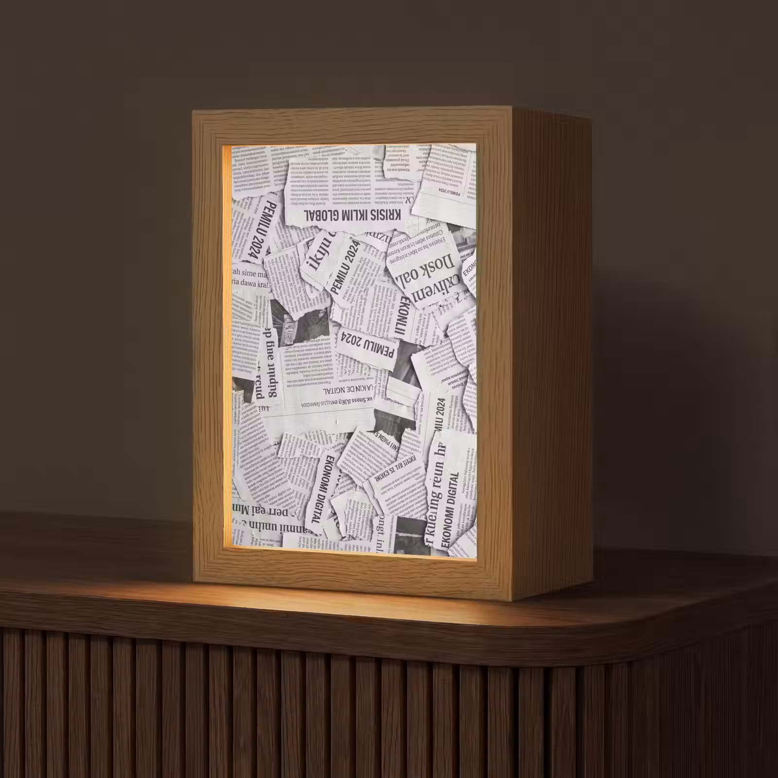 Gepersonaliseerde lightbox - Krant - Versnipperd - Textuur - Zwart-wit - Abstract — 1