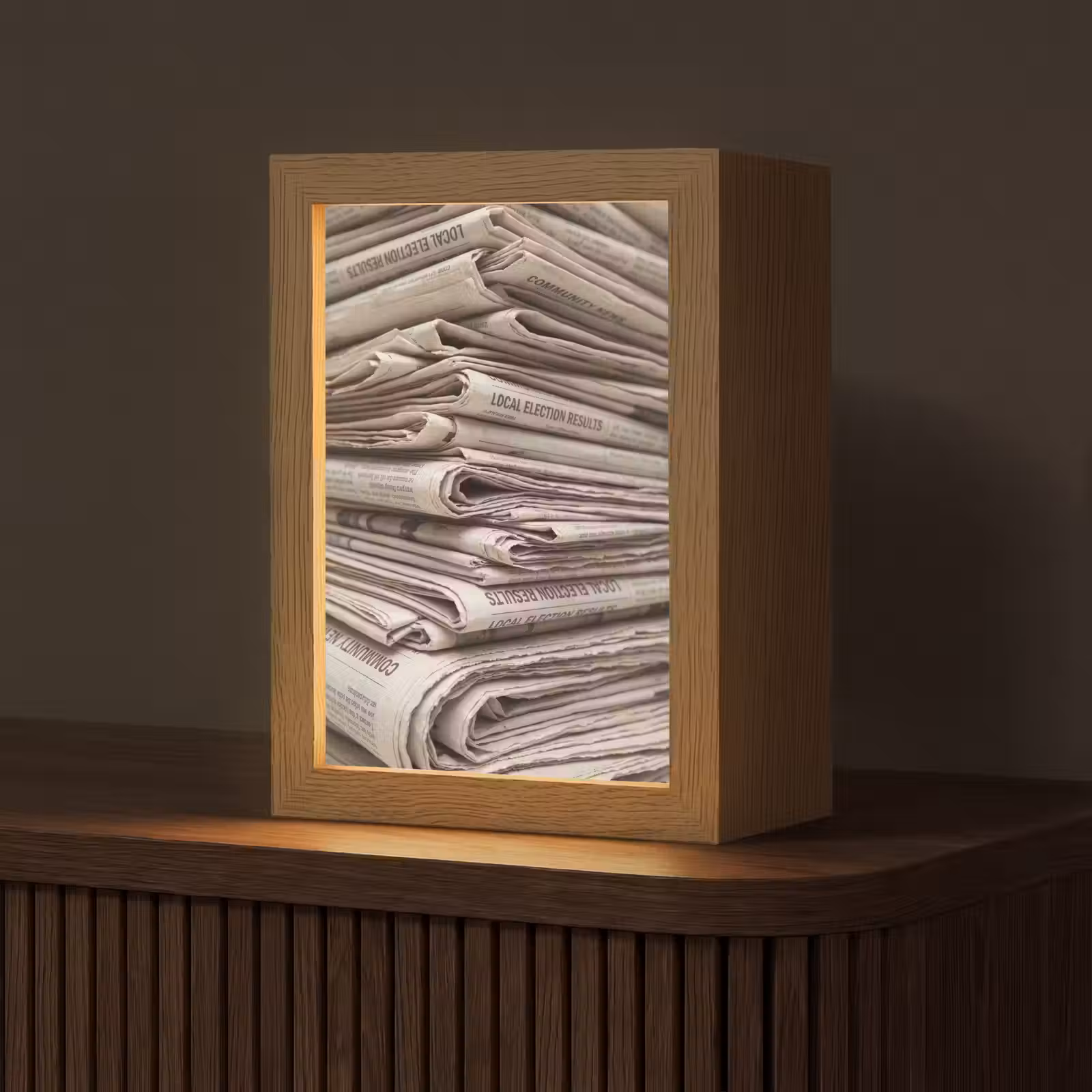 Gepersonaliseerde lightbox - Kranten - Stapel - Nieuws - Vintage - Beige — 1