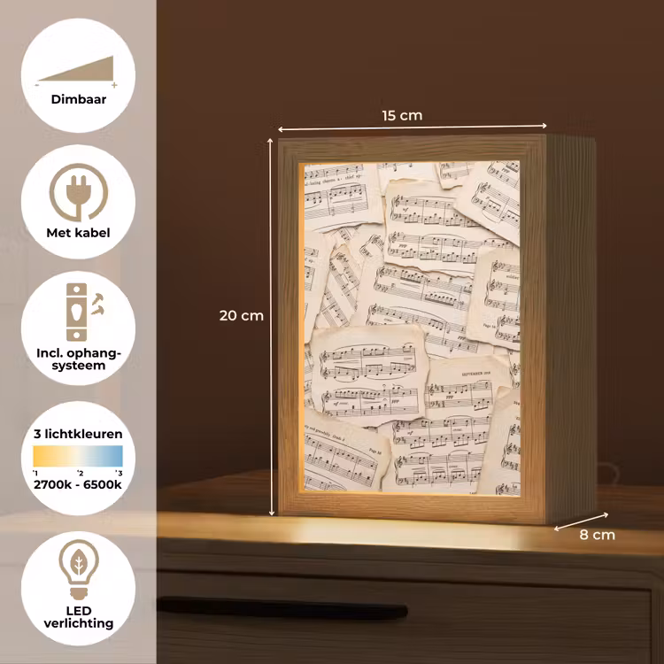 Gepersonaliseerde lightbox - Bladmuziek - Oud - Noten - Vintage - Beige — 7