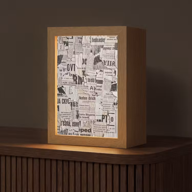 Gepersonaliseerde lightbox - Krant - Gescheurd - Textuur - Abstract - Zwart-wit — 1