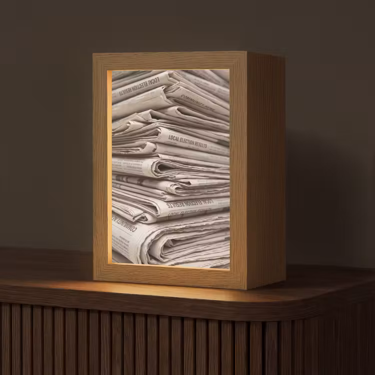 Gepersonaliseerde lightbox - Kranten - Stapel - Nieuws - Vintage - Beige — 1
