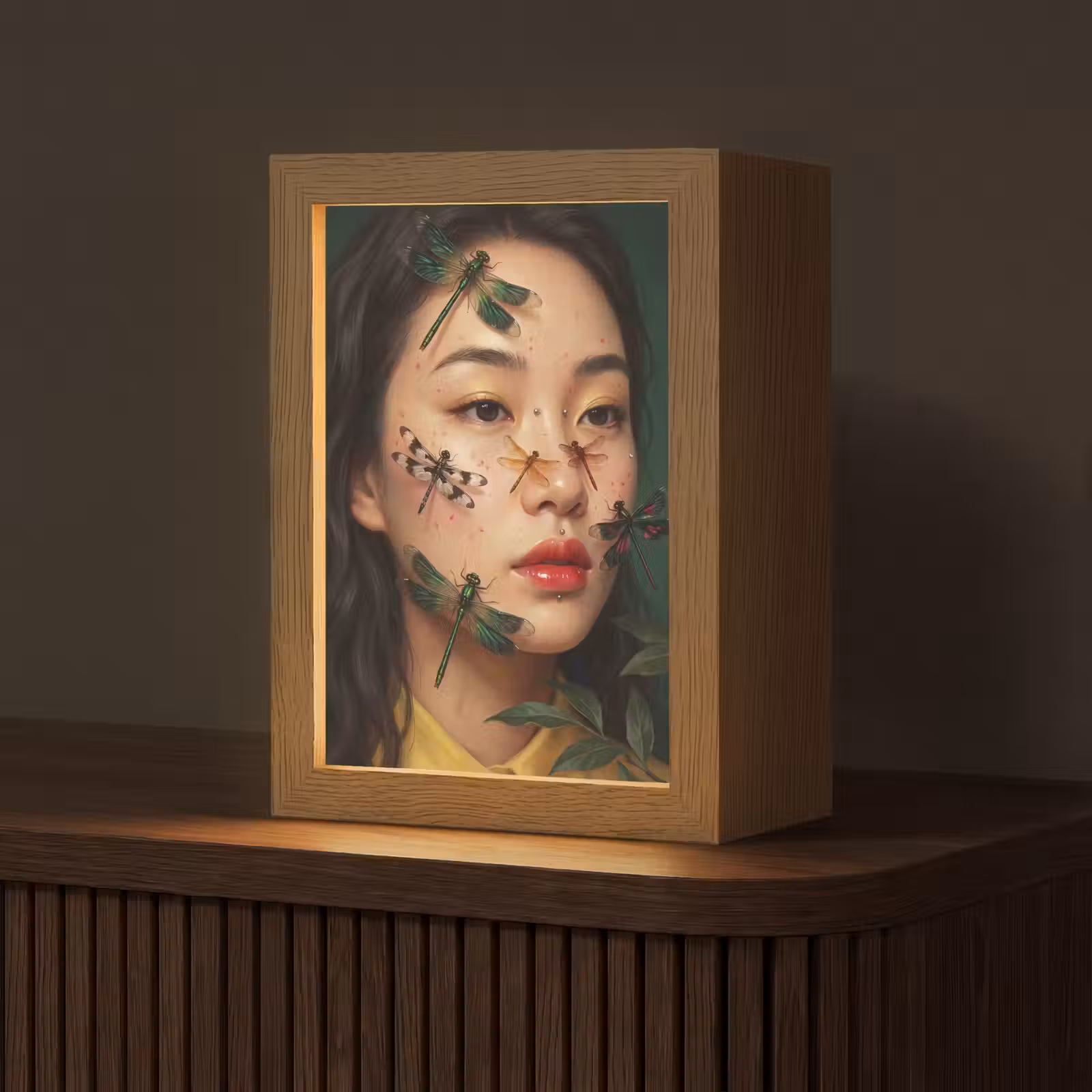Gepersonaliseerde lightbox - Vrouw - Insecten - Natuur - Portret - Groen — 1