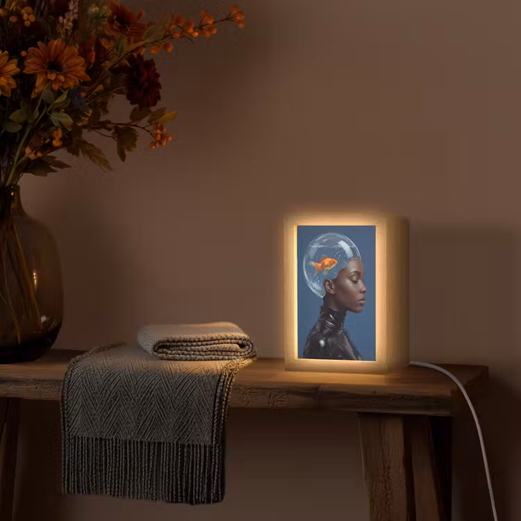 Gepersonaliseerde lightbox - Vrouw - Goudvis - Hoofd - Abstract - Blauw — 3