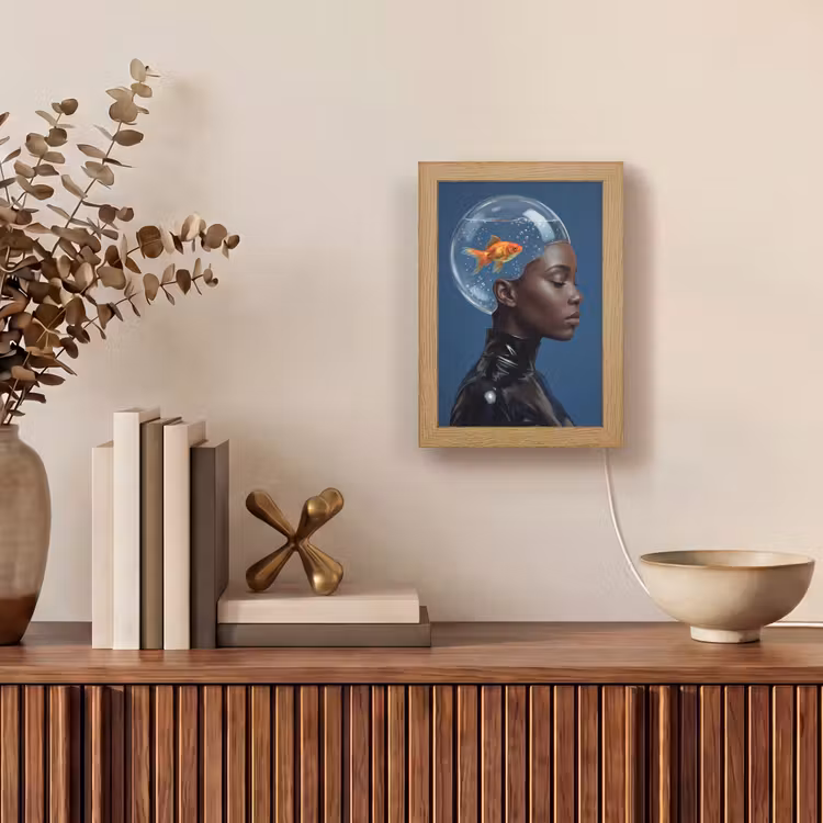 Gepersonaliseerde lightbox - Vrouw - Goudvis - Hoofd - Abstract - Blauw — 4