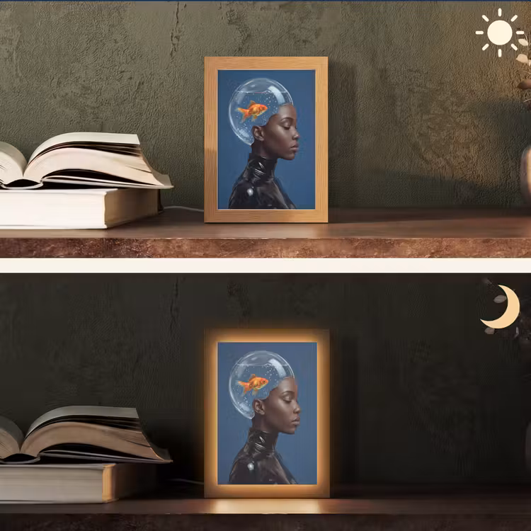Gepersonaliseerde lightbox - Vrouw - Goudvis - Hoofd - Abstract - Blauw — 5