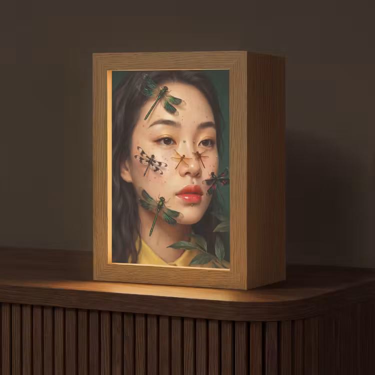 Gepersonaliseerde lightbox - Vrouw - Insecten - Natuur - Portret - Groen — 1