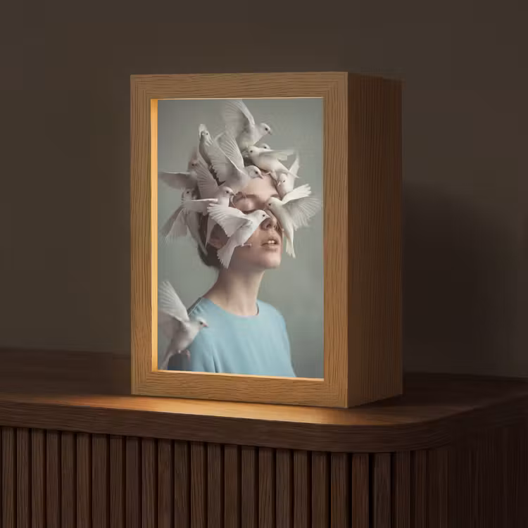 Gepersonaliseerde lightbox - Vrouw - Vogels - Abstract - Modern - Wit — 1