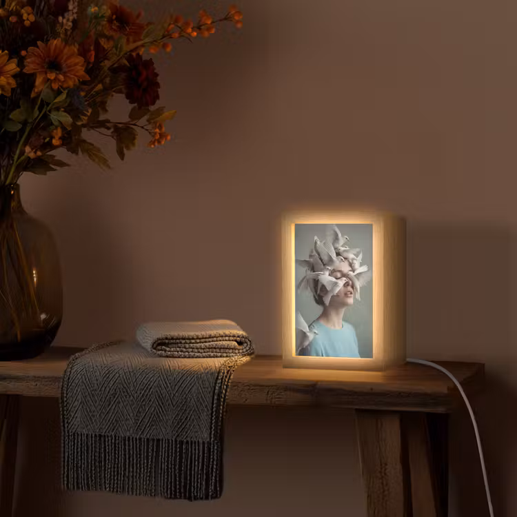 Gepersonaliseerde lightbox - Vrouw - Vogels - Abstract - Modern - Wit — 3