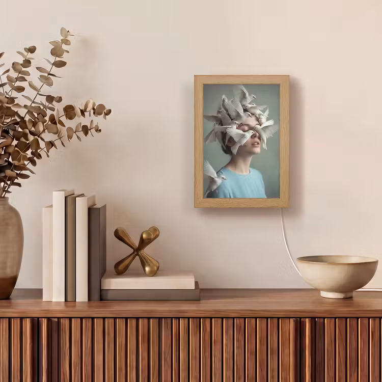 Gepersonaliseerde lightbox - Vrouw - Vogels - Abstract - Modern - Wit — 4
