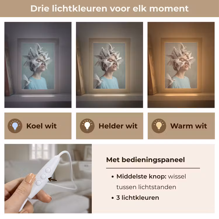 Gepersonaliseerde lightbox - Vrouw - Vogels - Abstract - Modern - Wit — 6