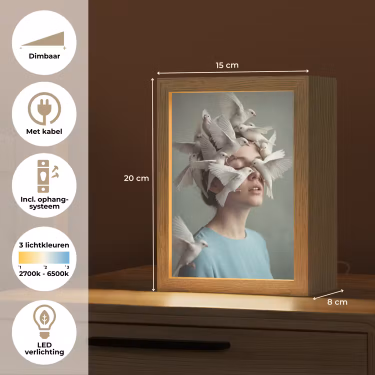 Gepersonaliseerde lightbox - Vrouw - Vogels - Abstract - Modern - Wit — 7