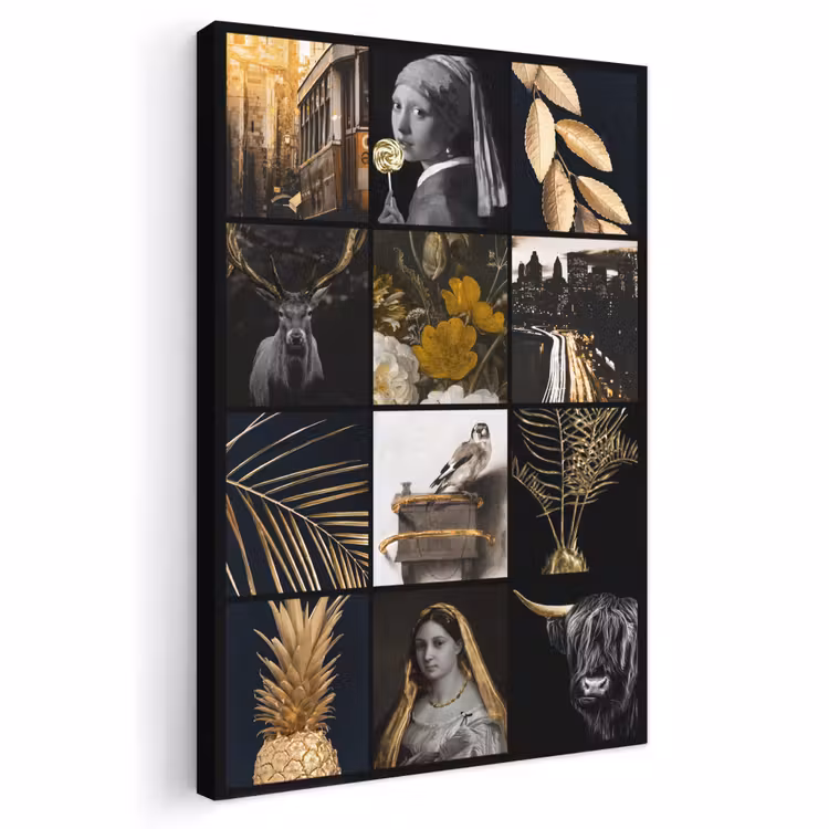 Canvas schilderij - Collage - Goud - Kunst - Bloemen — 1