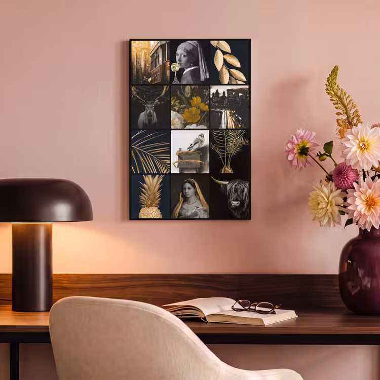 Canvas schilderij - Collage - Goud - Kunst - Bloemen — 6