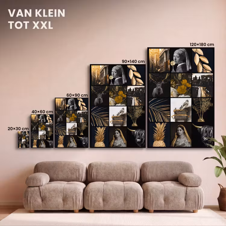 Canvas schilderij - Collage - Goud - Kunst - Bloemen — 8