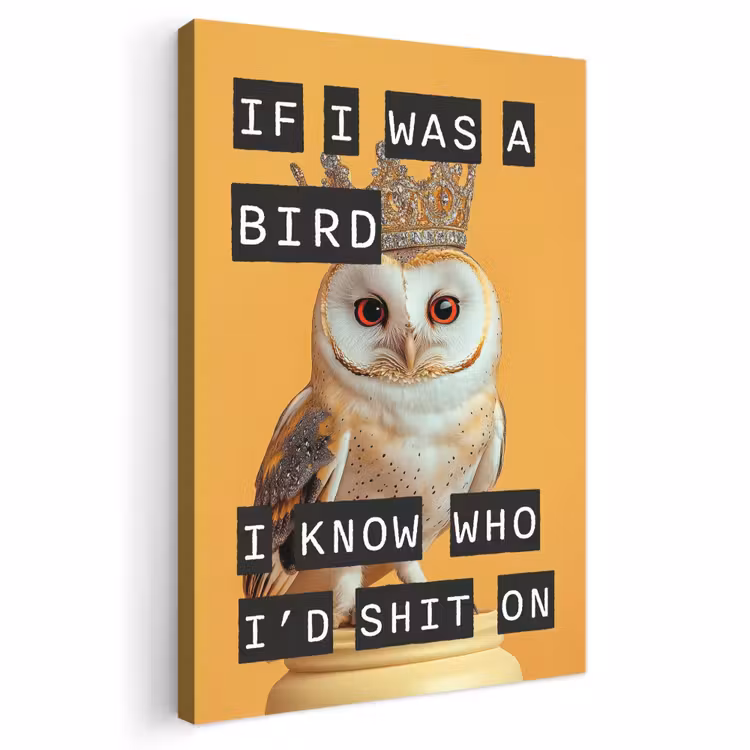 Canvas schilderij - If I was a bird kerkuil met kroon