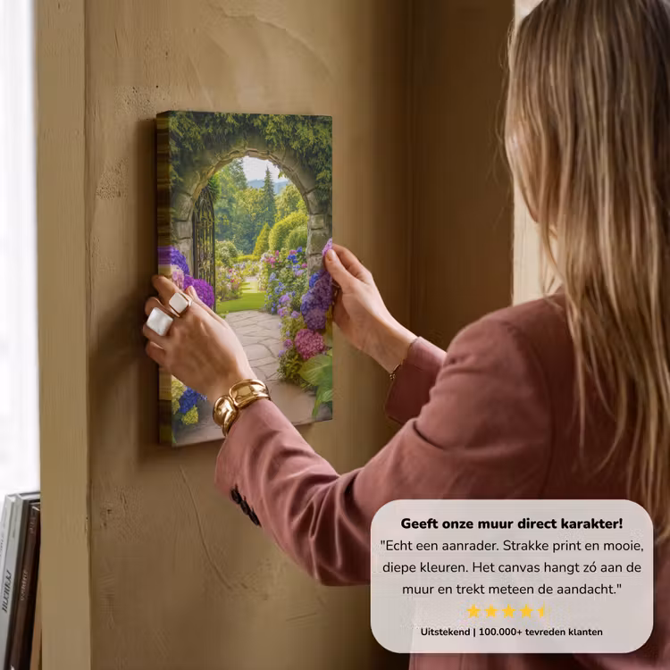Canvas schilderij - Doorkijk - Poort - Hortensia - Bloementuin — 3