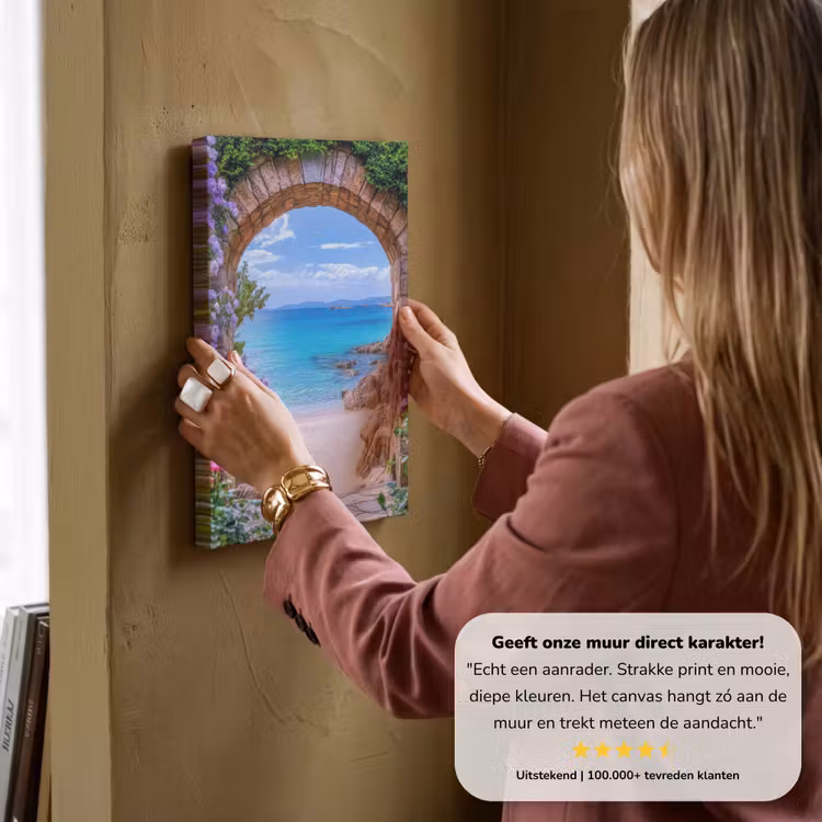 Canvas schilderij - Doorkijk - Poort - Zee - Strand - Rotsen — 3